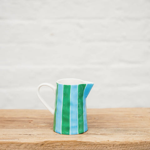 Milk Jug Green & Cornflower Stripes