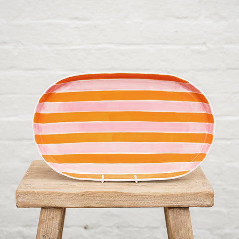 Oval Platter Pink & Orange Stripe