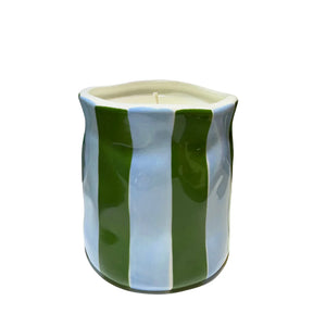 Enchanted English Pear Emerald & Cornflower Blue Stripe Candle Small