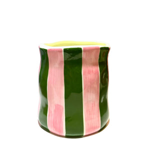 Bejeweled Orange Blossom Emerald and Pink Stripe Candle Small