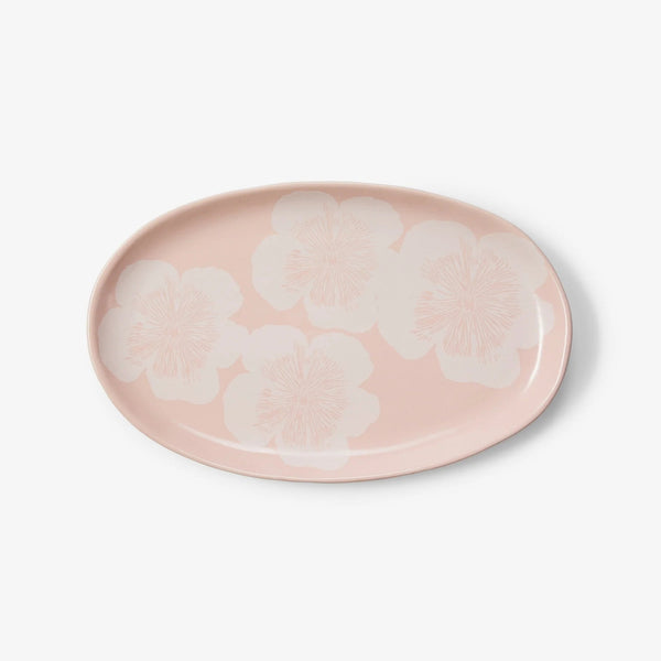 Pink Floral Oval Plate