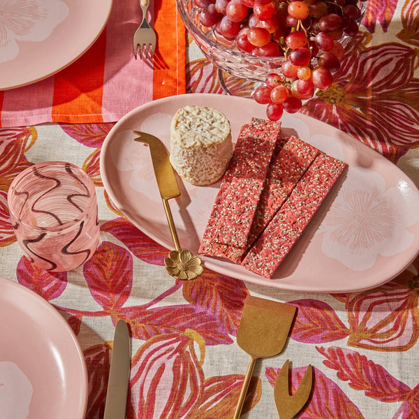 Pink Floral Oval Plate