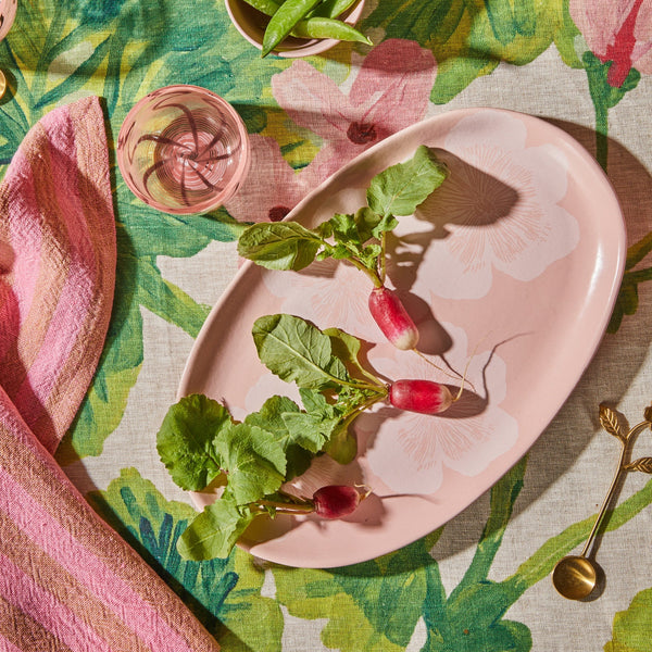 Pink Floral Oval Plate