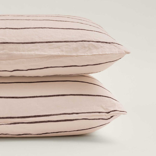 Linen Pillowcase Set of 2 in Coco Blush Stripes