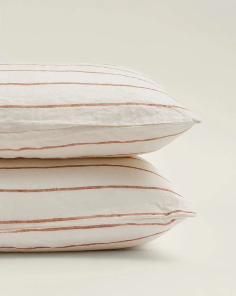 Linen Pillowcase Set of 2 in Tobacco Stripes
