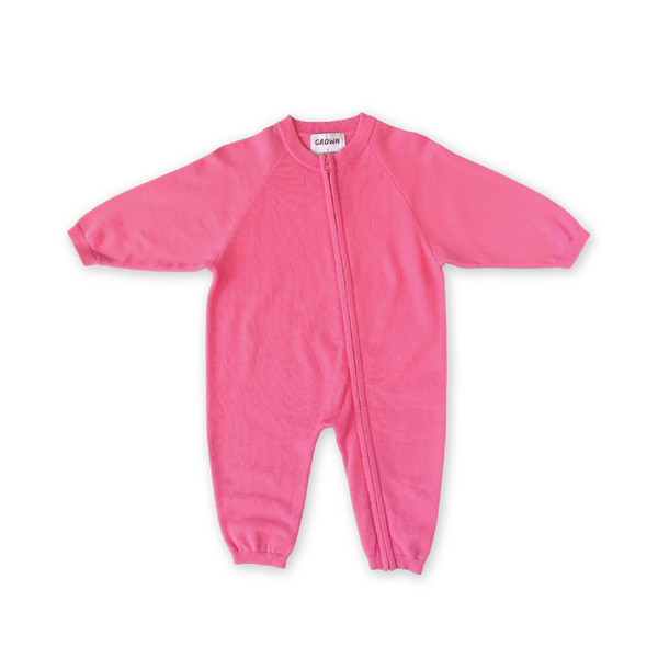 Organic Knit Zipper Starsuit - Bright Sorbet