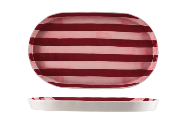 Oval Platter Pink & Burgundy Stripe