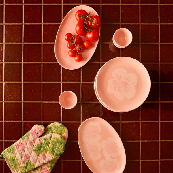 Pink Floral Oval Plate