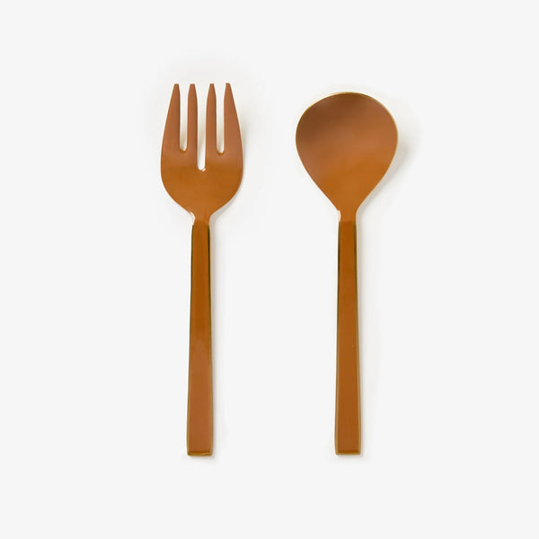 Enamel Salad Servers Set Tan