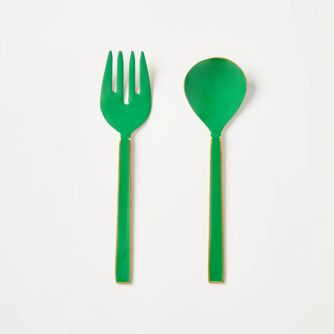 Enamel Salad Servers Set Emerald