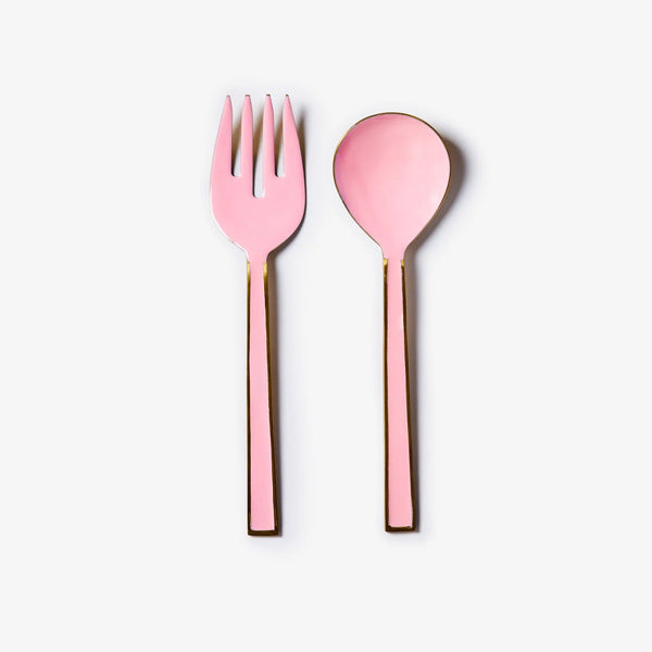 Enamel Salad Servers Set Rose