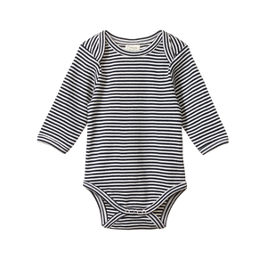 Cotton Long Sleeve Bodysuit Navy Stripe