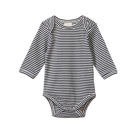 Cotton Long Sleeve Bodysuit Navy Stripe