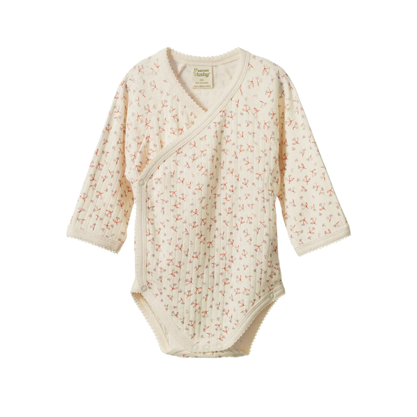 Dandelion Print Long Sleeve Kimono Bodysuit