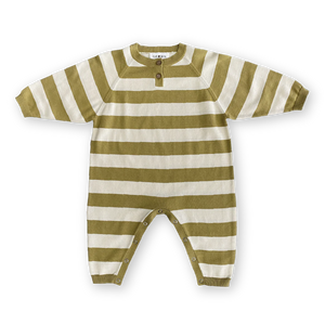 Organic Striped Essential Starsuit Sage/Milk