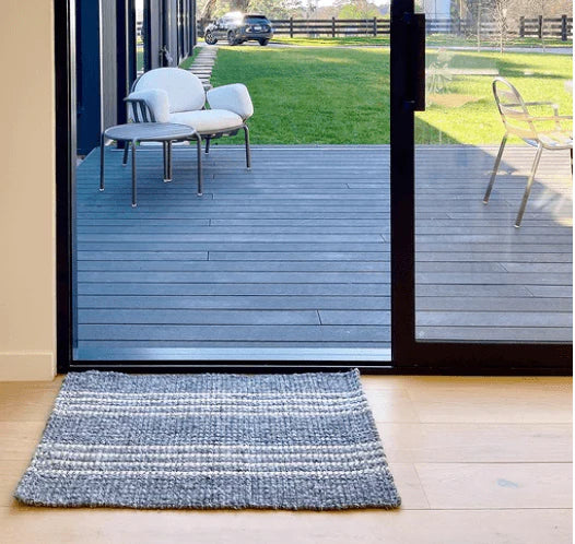 Cornell Stripe Indoor/Outdoor Mat - slate grey with natural stripe