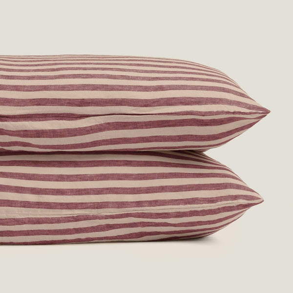 Linen Pillowcase Set of 2 in Berry Stripes