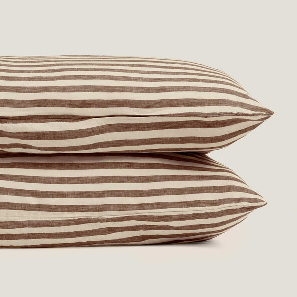 Linen Pillowcase Set of 2 in Chocolate Stripes