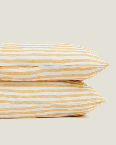 Linen Pillowcase Set of 2 in Yellow Stripes
