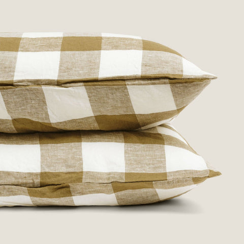 Linen Pillowcase Set of 2 in Olive Check