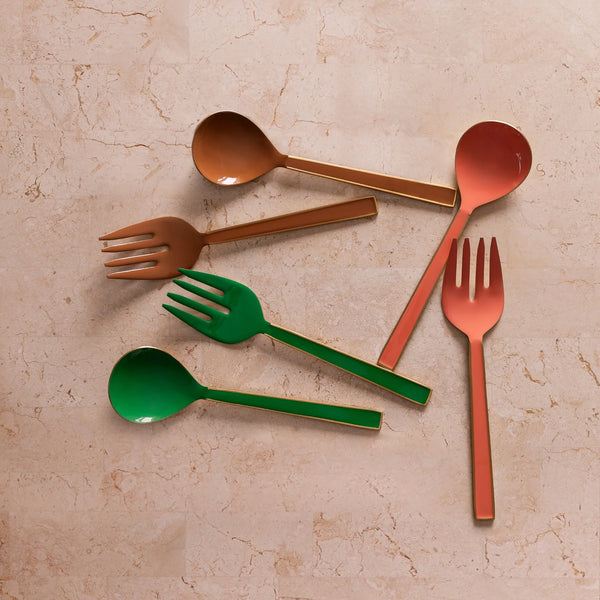 Enamel Salad Servers Set Tan