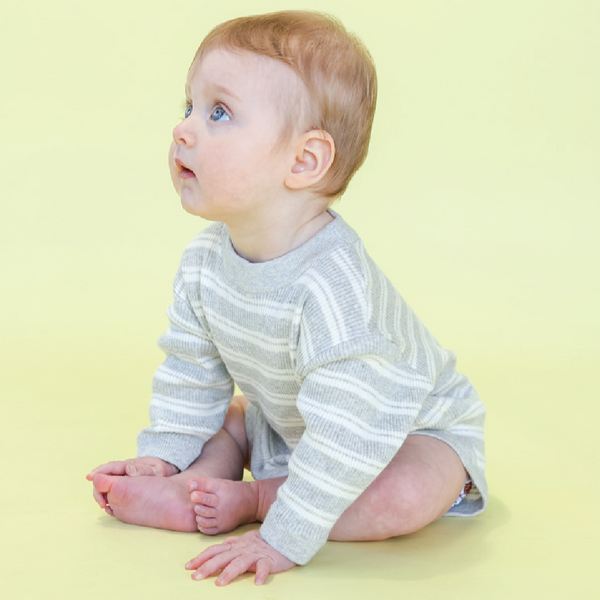 Ribbed Stripe Romper Grey Marle/Milk