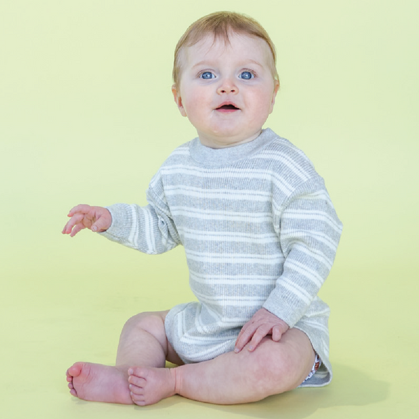 Ribbed Stripe Romper Grey Marle/Milk