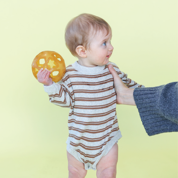 Ribbed Stripe Romper Grey Marle/Brown