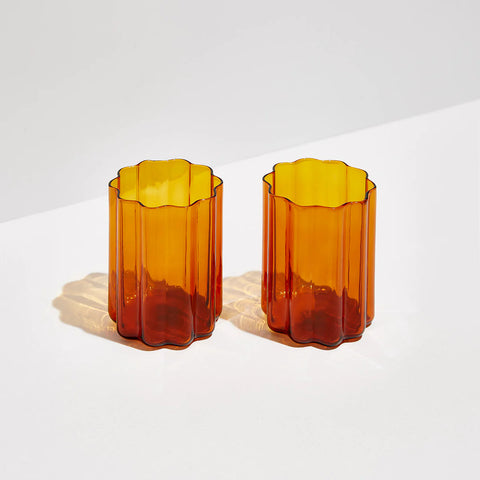 Two x Wave Glasses Amber