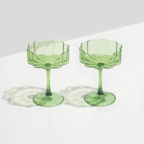 Two x Wave Coupe Glasses Green