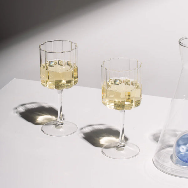 Two x Wave Wine Glasses Clear