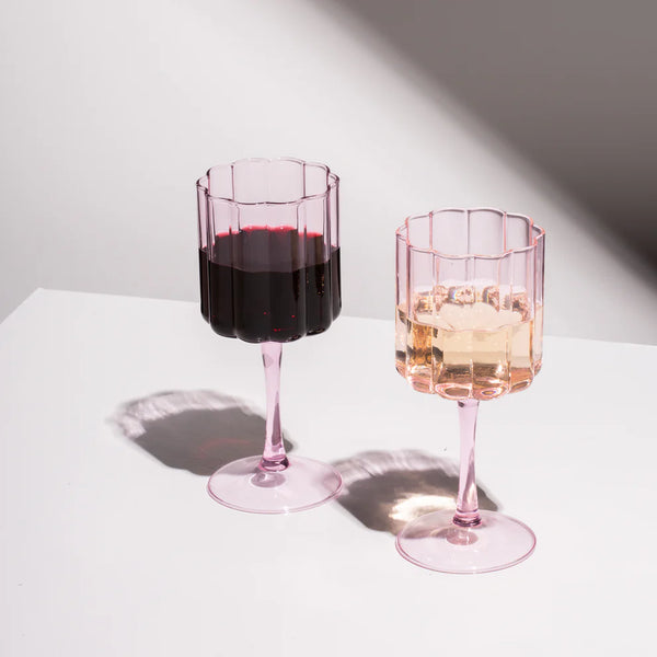 Two x Wave Wine Glasses Pink