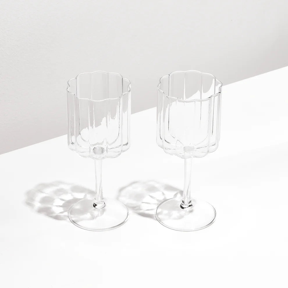 Two x Wave Wine Glasses Clear