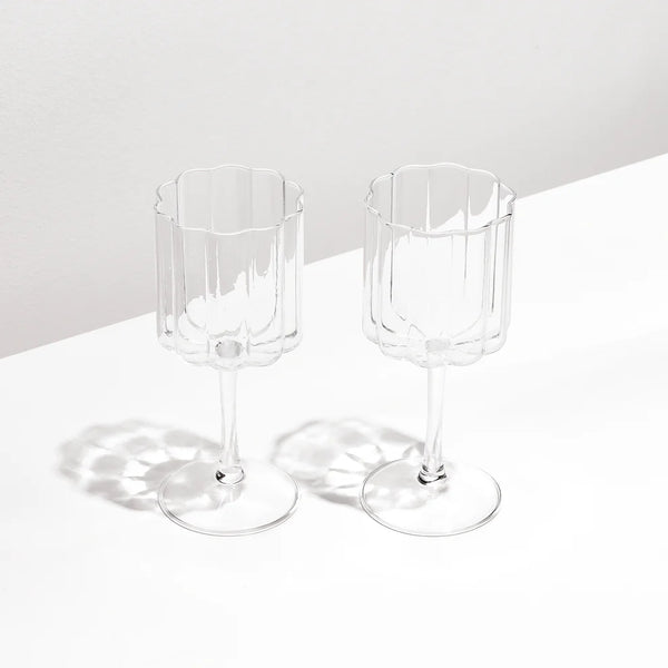 Two x Wave Wine Glasses Clear