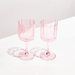 Two x Wave Wine Glasses Pink