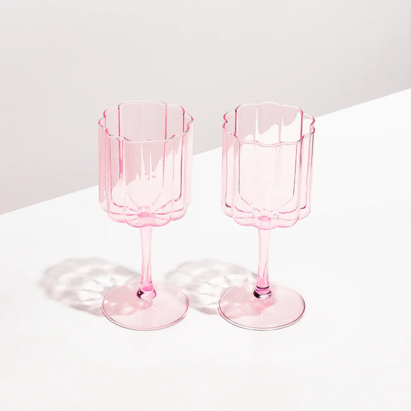 Two x Wave Wine Glasses Pink