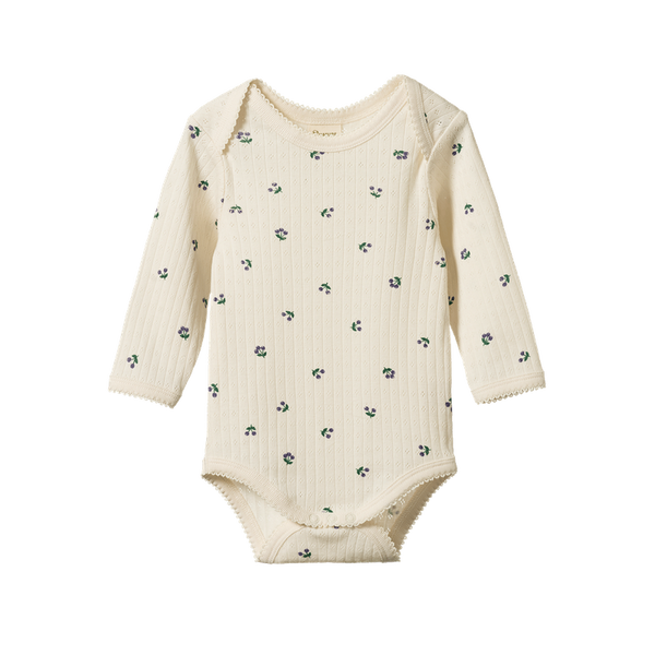 Long Sleeve Bodysuit Pointelle Winter Berry Print