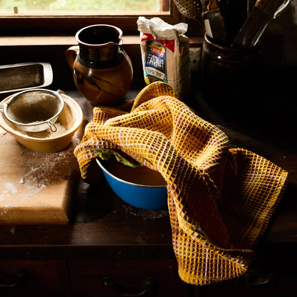 Frances Waffle Tea Towel Ochre