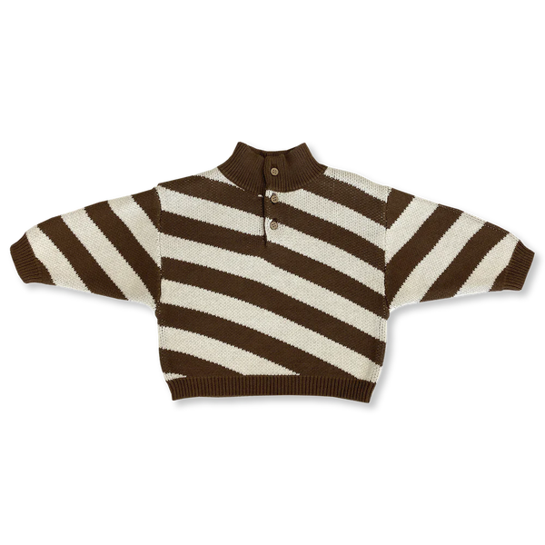 Button Up Diagonal Stripe Pull Over Espresso