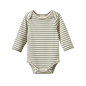 Cotton Long Sleeve Bodysuit Nettle Sailor Stripe