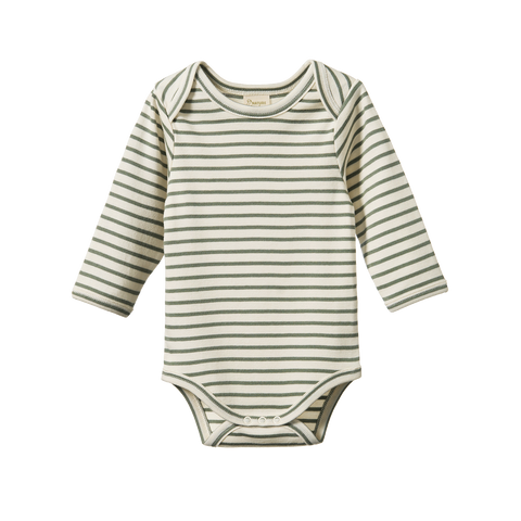 Cotton Long Sleeve Bodysuit Nettle Sailor Stripe