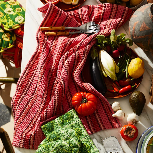 Selene Stripe Tea Towel Hibiscus