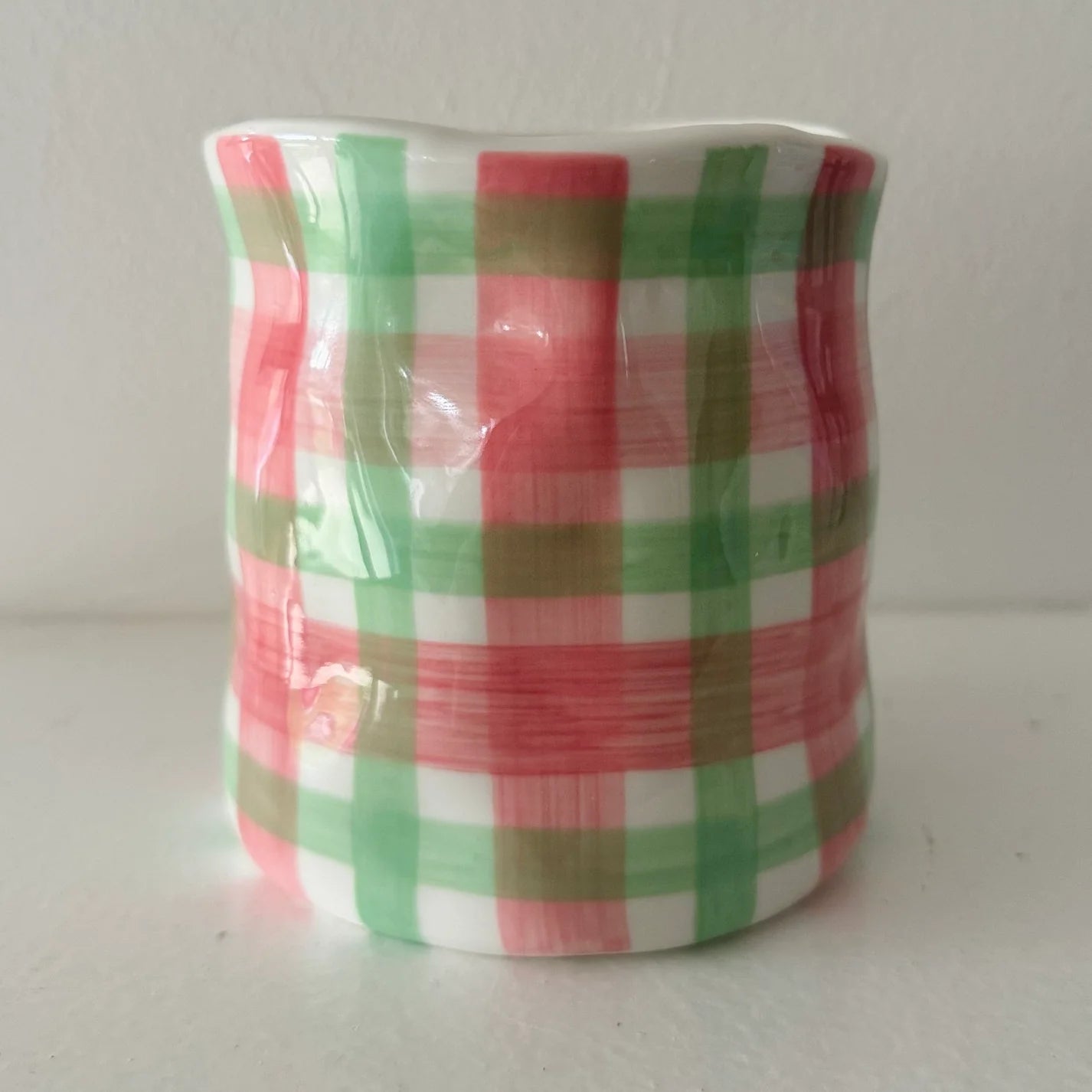 Gorgeous Japanese Honeysuckle Pink & Green Gingham Candle Small