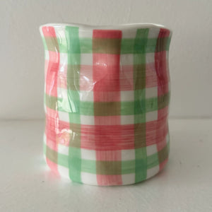 Gorgeous Japanese Honeysuckle Pink & Green Gingham Candle Small