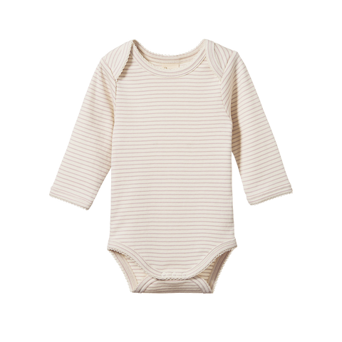 Cotton Long Sleeve Bodysuit Lilac Pinstripe