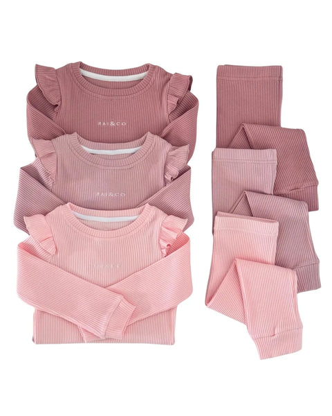Frill Ribbed Two Piece Powder Pink