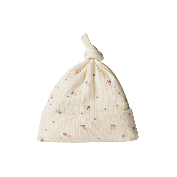 Knotted Beanie Pointelle Posey Blossom Print