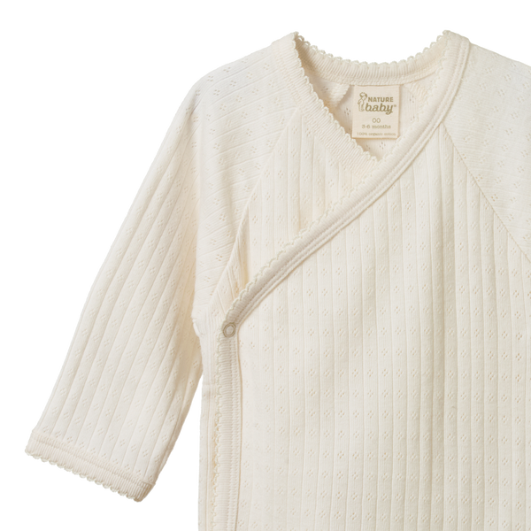 Long Sleeve Kimono Bodysuit Pointelle Natural