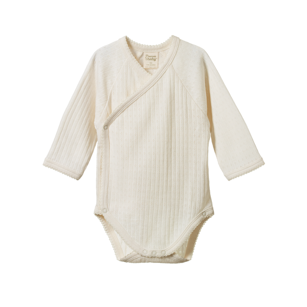 Long Sleeve Kimono Bodysuit Pointelle Natural