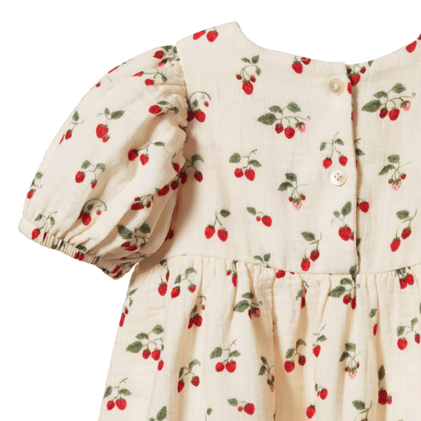 Albertine Dress Muslin Strawberry Blush Print